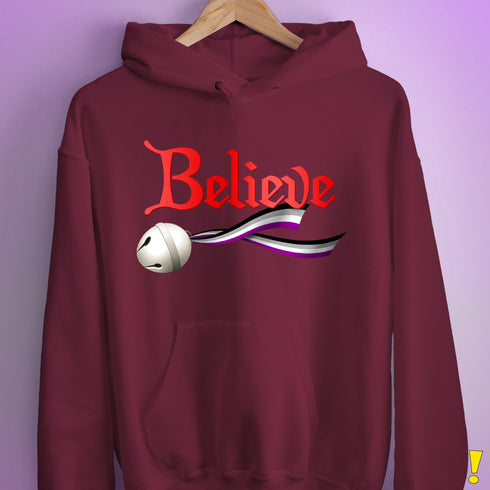 Believe Asexual Pride Jingle Bell Hoodie - Maroon